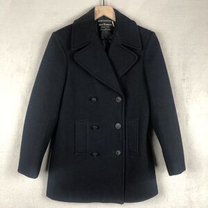 GLOVERALL Norm Thompson Reefer Wool Peacoat Sz 34" Black Double Breasted ENGLAND